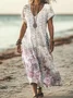 Women's Floral Short Sleeve Summer Dress V Neck Daily Casual Maxi A-Line Dress