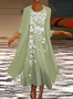 Women Floral Printing Two-Piece Set Daily Three Quarter Sleeve Casual Spring/Fall Dress With Coat Matching Set