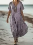 Women's Floral Short Sleeve Summer Dress V Neck Daily Vintage Maxi A-Line Dress