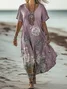 Women's Floral Short Sleeve Summer Dress V Neck Daily Vintage Maxi A-Line Dress