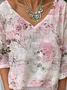 Women's Floral Long Sleeve Tee T-shirt V Neck Vintage Spring/Fall Top