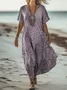 Women's Floral Short Sleeve Summer Dress V Neck Daily Vintage Maxi A-Line Dress