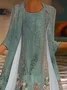 Women Floral Printing Two-Piece Set Daily Three Quarter Sleeve Casual Spring/Fall Dress With Coat Matching Set