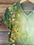 Women's Floral Short Sleeve Tee T-shirt V Neck Printing Casual Summer Graphic Tee Top