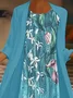 Women Floral Printing Two-Piece Set Daily Three Quarter Sleeve Casual Spring/Fall Dress With Coat Matching Set