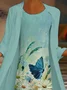 Women Floral Printing Two-Piece Set Daily Three Quarter Sleeve Casual Spring/Fall Dress With Coat Matching Set