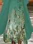 Women Floral Printing Two-Piece Set Daily Three Quarter Sleeve Casual Spring/Fall Dress With Coat Matching Set