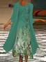 Women Floral Printing Two-Piece Set Daily Three Quarter Sleeve Casual Spring/Fall Dress With Coat Matching Set