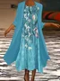 Women Floral Printing Two-Piece Set Daily Three Quarter Sleeve Casual Spring/Fall Dress With Coat Matching Set