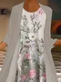 Women Floral Printing Two-Piece Set Daily Three Quarter Sleeve Casual Spring/Fall Dress With Coat Matching Set