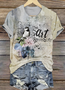 Women's Floral Short Sleeve Tee T-shirt Crew Neck Casual Summer Top