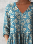 Women's Floral Half Sleeve Blouse_ Summer Printing V Neck Daily Casual Top