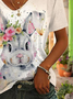 Women's Easter (rabbit) Short Sleeve Tee T-shirt V Neck Printing Casual Summer Graphic Tee Top