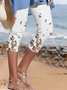 Women's Floral Capris Elastic Waist Pant Casual Summer Trousers