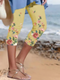Women's Floral Capris Elastic Waist Pant Casual Summer Trousers