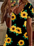 Women's Floral Short Sleeve Summer Printing Dress V Neck Daily Casual Knee Length T-Shirt Dress H-Line Dress