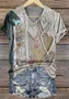 Women's Geometric Short Sleeve Tee T-shirt V Neck Casual Summer Top