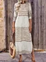 Women's Striped Long Sleeve Spring/Fall Dress Crew Neck Holiday Vintage Maxi T-Shirt Dress H-Line Dress