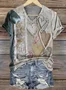 Women's Geometric Short Sleeve Tee T-shirt V Neck Casual Summer Top