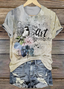 Women's Floral Short Sleeve Tee T-shirt Crew Neck Casual Summer Top