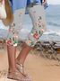 Women's Floral Capris Elastic Waist Pant Casual Summer Trousers