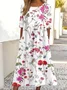 Women Floral Half Sleeve Summer Dress Crew Neck Daily Vintage Maxi Shirt Dress A-Line Dress