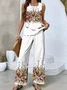 Women's Floral Two-Piece Set Daily Sleeveless Casual Summer Top With Pants Matching Set