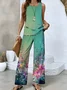 Women's Floral Two-Piece Set Daily Sleeveless Casual Summer Top With Pants Matching Set