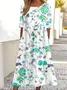 Women Floral Half Sleeve Summer Dress Crew Neck Daily Vintage Maxi Shirt Dress A-Line Dress