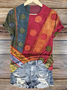 Women's Geometric Short Sleeve Tee T-shirt Crew Neck Vintage Summer Top