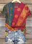 Women's Geometric Short Sleeve Tee T-shirt Crew Neck Vintage Summer Top