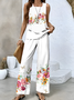 Women's Floral Two-Piece Set Daily Sleeveless Casual Summer Top With Pants Matching Set