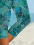 Women's Floral Capris Elastic Waist Pant Casual Summer Trousers