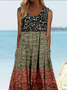 Women Multicolor Block Sleeveless Summer Dress Crew Neck Daily Vintage Maxi Tank A-Line Dress