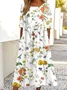 Women Floral Half Sleeve Summer Dress Crew Neck Daily Vintage Maxi Shirt Dress A-Line Dress