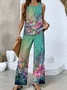 Women's Floral Two-Piece Set Daily Sleeveless Casual Summer Top With Pants Matching Set