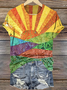 Women's Geometric Short Sleeve Tee T-shirt Crew Neck Vintage Summer Top