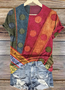 Women's Geometric Short Sleeve Tee T-shirt Crew Neck Vintage Summer Top