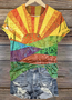 Women's Geometric Short Sleeve Tee T-shirt Crew Neck Vintage Summer Top