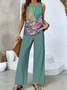 Women's Floral Two-Piece Set Daily Sleeveless Casual Summer Top With Pants Matching Set