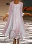 Women Floral Printing Two-Piece Set Daily Three Quarter Sleeve Casual Spring/Fall Dress With Coat Matching Set