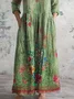 Women's Long Sleeve Spring/Fall 3D Printing Dress V Neck Holiday Going Out Vintage Maxi T-Shirt Dress A-Line Dress