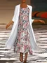 Women Floral Printing Two-Piece Set Daily Three Quarter Sleeve Casual Spring/Fall Dress With Coat Matching Set