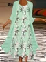 Women Floral Printing Two-Piece Set Daily Three Quarter Sleeve Casual Spring/Fall Dress With Coat Matching Set