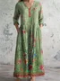 Women's Long Sleeve Spring/Fall 3D Printing Dress V Neck Holiday Going Out Vintage Maxi T-Shirt Dress A-Line Dress