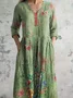 Women's Long Sleeve Spring/Fall 3D Printing Dress V Neck Holiday Going Out Vintage Maxi T-Shirt Dress A-Line Dress
