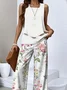 Women's Floral Two-Piece Set Daily Sleeveless Casual Summer Top With Pants Matching Set