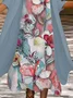 Women Floral Printing Two-Piece Set Daily Three Quarter Sleeve Casual Spring/Fall Dress With Coat Matching Set