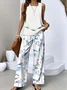 Women's Floral Two-Piece Set Daily Sleeveless Casual Summer Top With Pants Matching Set