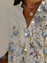 Women's Floral Long Sleeve Shirt Spring/Fall Buckle Shirt Collar Daily Casual Top